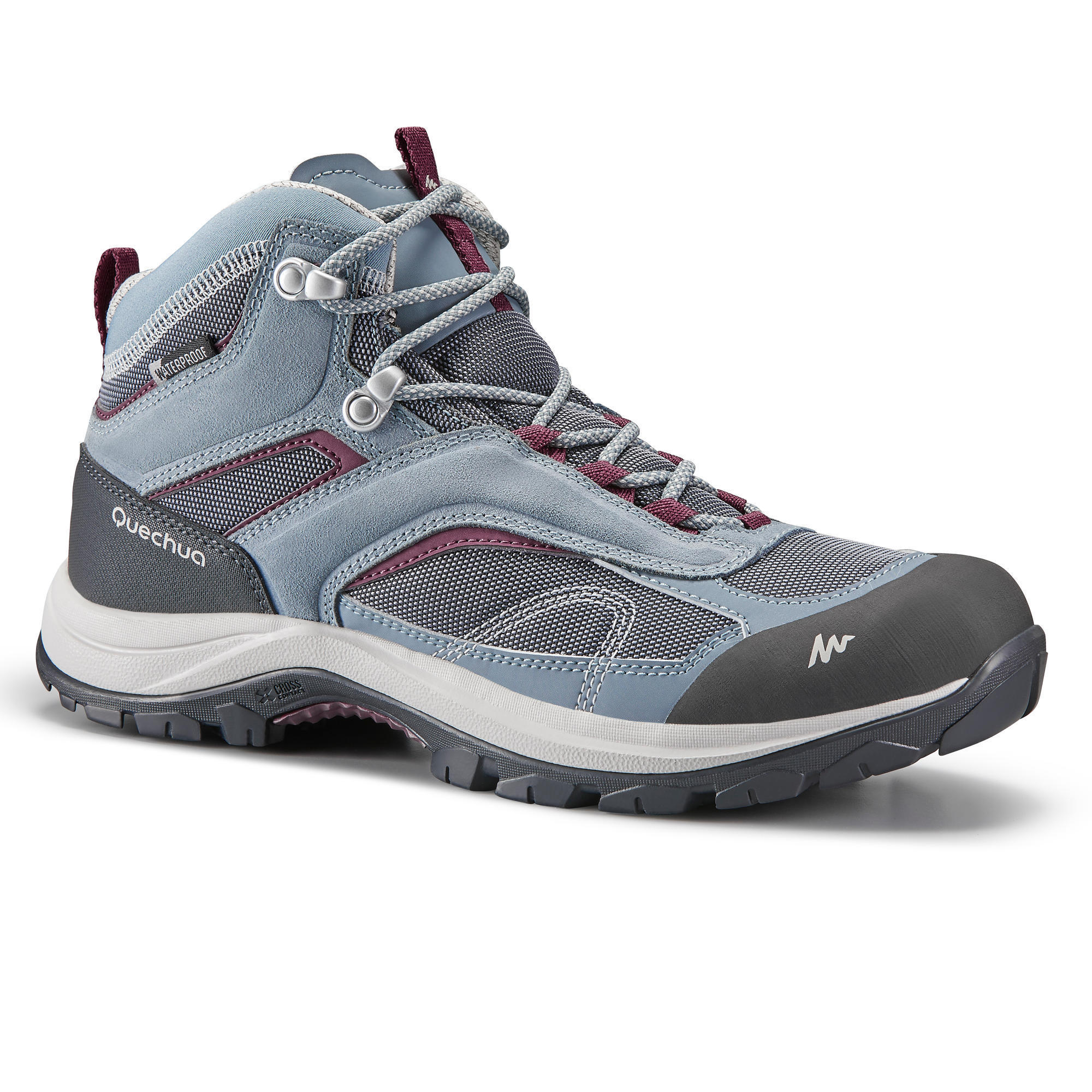Chaussures randonnée femme Quechua MH100 Mid imperméables – bleu/violet – maintien cheville & accroche 4 mm
